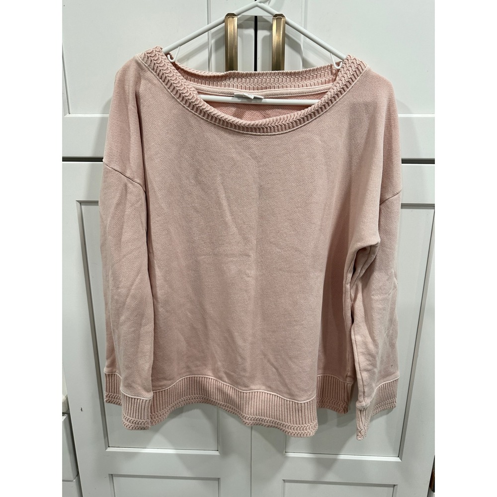 J. Jill Pure Jill Pink 100% Cotton French Terry Sweatshirt Textured Trim Size M‎